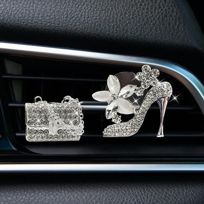 LHEVEN Crystal High Heel Shoe & Magic Bag Car Air Vent Clip Charm Bling Sparkly Bedazzled Rhinestone Car Bling Accessories, Car Interior Decoration