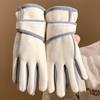 Korean Style Simple Letter Plush Gloves for Women In Winter Versatile Five-finger Windproof and Cold Touch Screen Riding Electric Vehicle Students