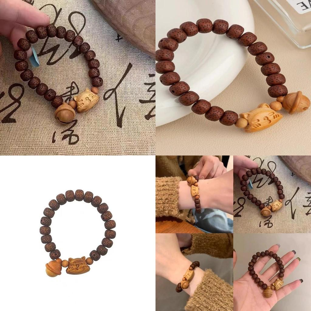 Cat Bell Wooden Bracelet Handmade New Oriental Fashion Trend Womens Jewelry