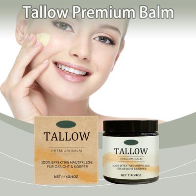 Tallow Premium Balm, beruhigende Feuchtigkeitscreme, feuchtigkeitsspendende Körpercreme, spendet tiefenwirksam Feuchtigkeit, pflegt die Haut, sorgt für gesündere und jüngere Haut, milde Inhaltsstoffe, 114 g