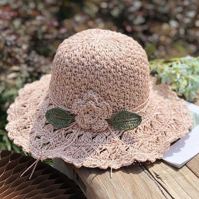 Lace Straw Sun Hat Children's Large Brim Summer Breathable Straw Hat Seaside Full Face Shading Sun Protection Hat Tide