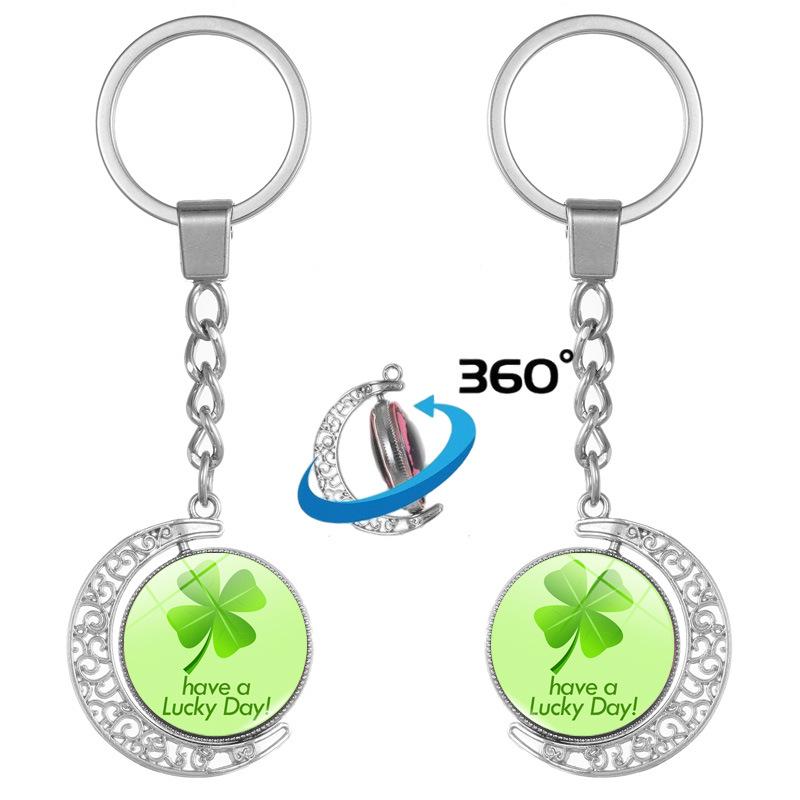 Four-Leaf Clover Keychain: Double-Sided Rotating Green Clover Pendant Ornament