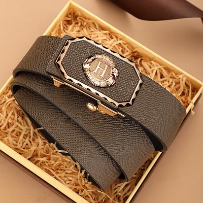Neuer Stil Herren Echtleder Automatikschließe Gürtel Modischer Business Casual Rindsledergürtel Mittelalterlich und Jung High End Schlichter Hosengürtel