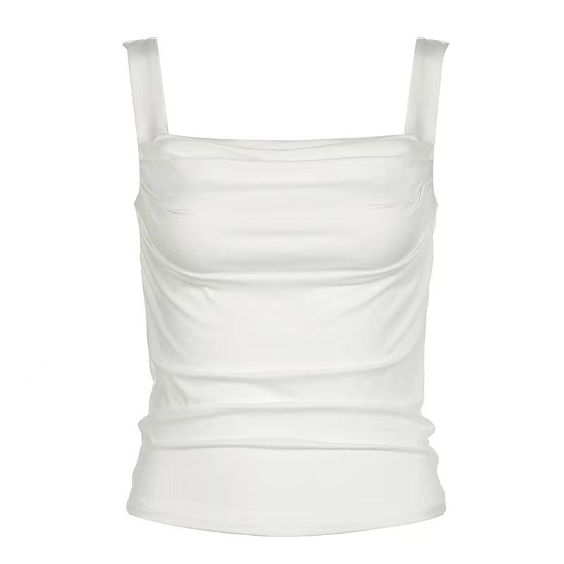 

Шикарні однотонні вінтажні топи без рукавів на бретелях Жінки Y2K Пляжні сексуальні безрукавки з відкритими плечима Жіночі складки Естетичний вечірній новий одяг L білий