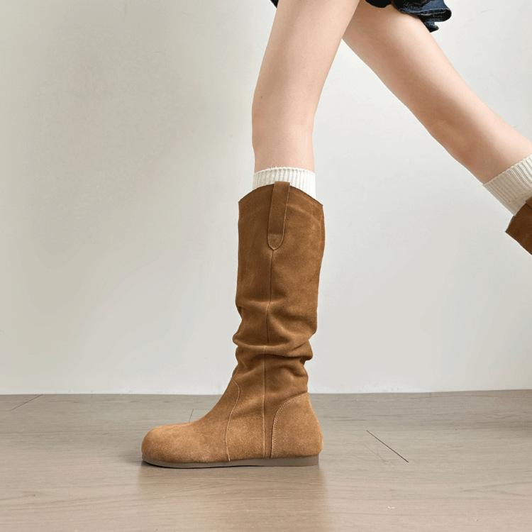 Soft Leather Version~ Boken Boots Women's 2025 Autumn and Winter New Pleated Stacking Boots Inner Height Increase Casual Boken Boots