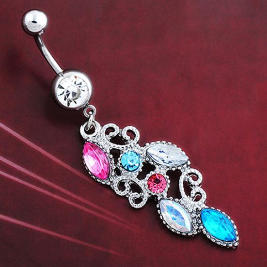 Multicolor Women Sexy Rhinestone Navel Dangle Body Piercing Belly Ring Jewelry