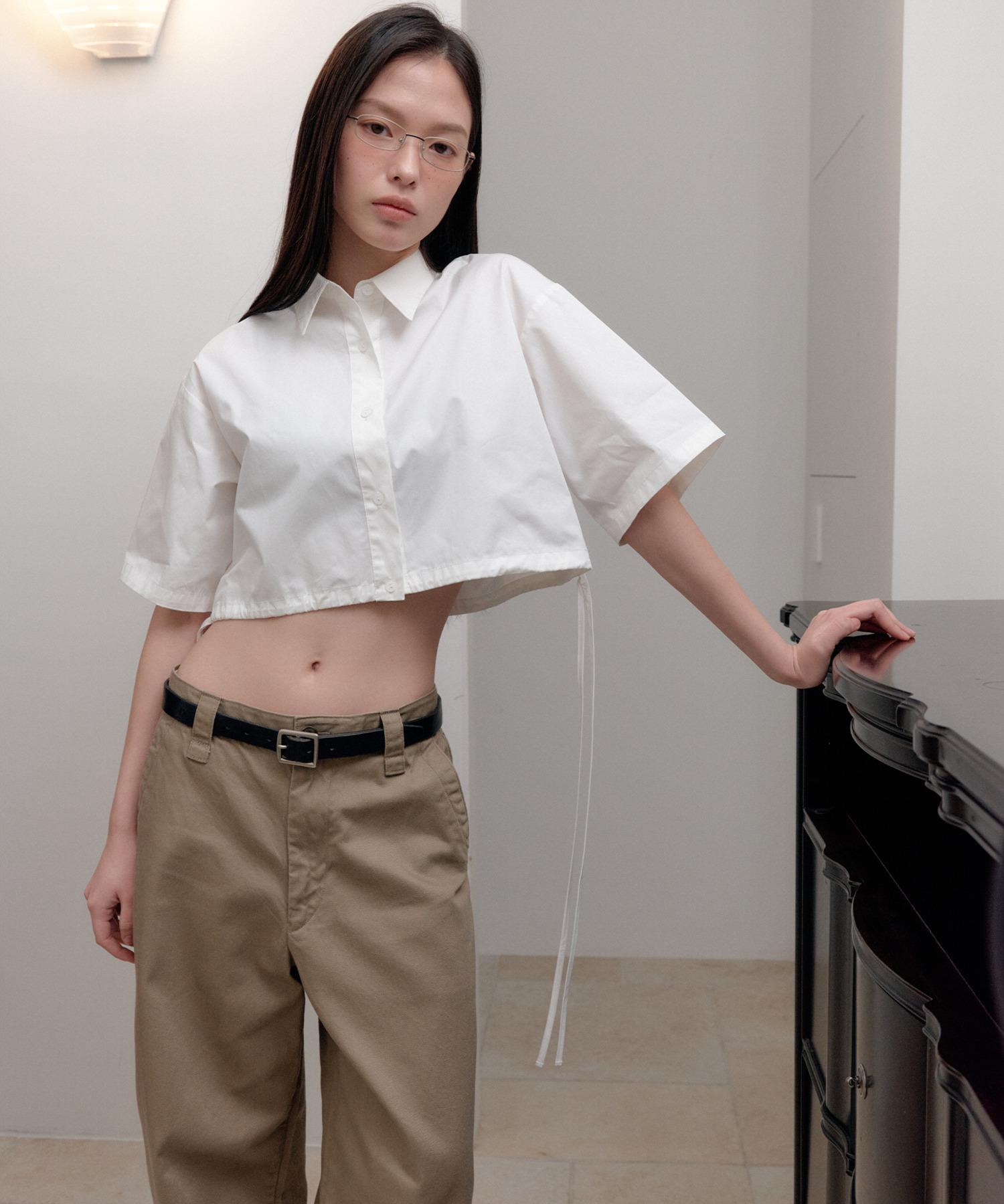 Belle Ribbon Strap Crop Shirt_White 3 Colors