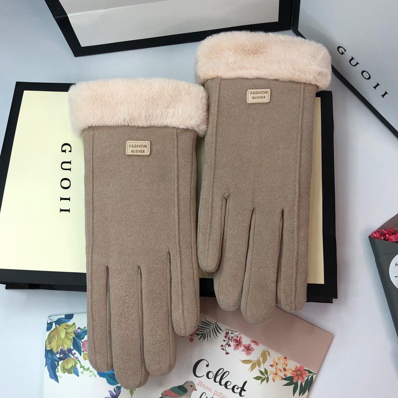 Women's Autumn Winter Touchscreen Suede Gloves, Velvet-Lined and Thickened for Warmth, Perfect for Cycling