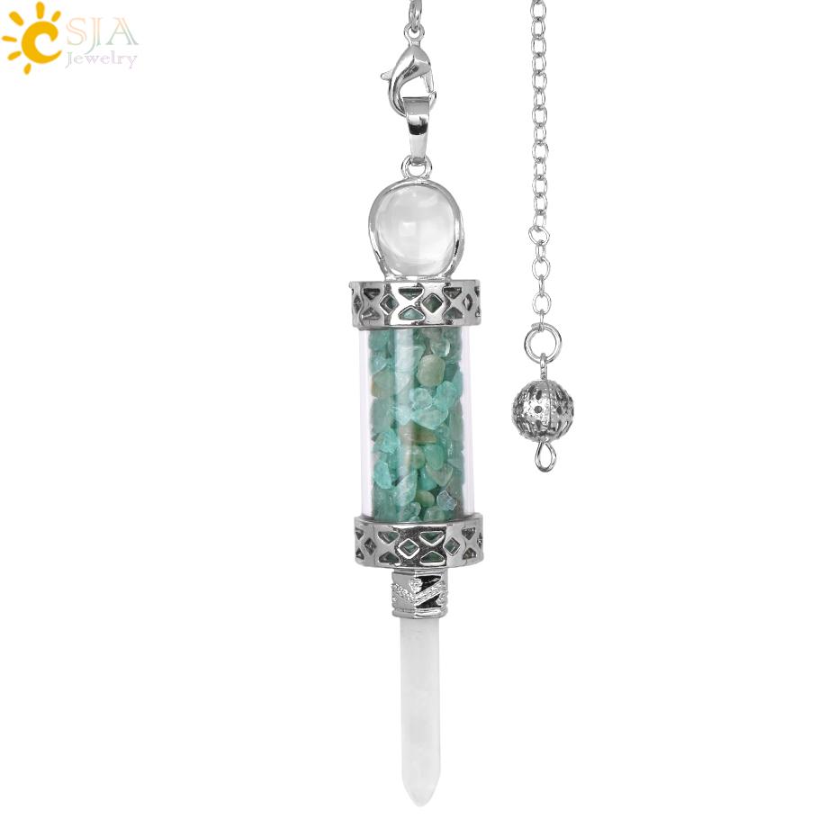 CSJA Crystal Pendulums for Divination Dowsing Wishing Bottle Natural Stone Pendant Hexagonal Clear Quartz Pendulum Balanced H025