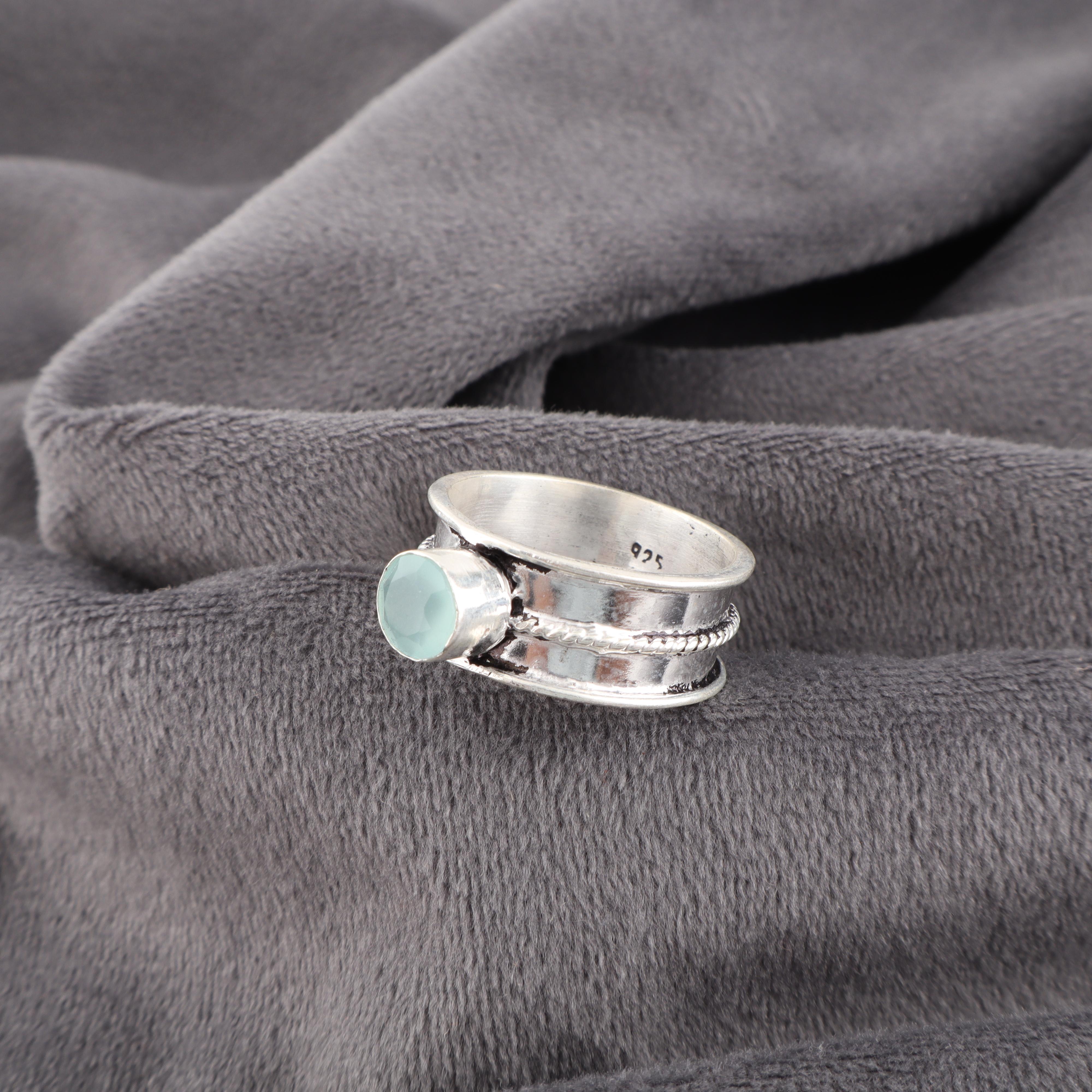 

Кольцо ручной работы из аквахалцедона, Регулируемое ювелирное изделие с драгоценным камнем, Кольцо из стерлингового серебра 925 пробы, Ювелирное изделие уникального дизайна, Для женщин 12 синий