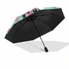 1pc Floral Pattern with Pink Flowers and Black Berries Umbrella with Plastic Handle,Suitable for All Seasons Umbrellaptys26057
