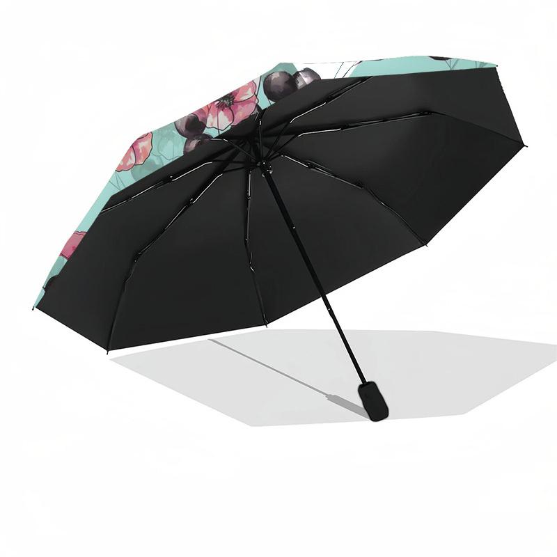 1pc Floral Pattern with Pink Flowers and Black Berries Umbrella with Plastic Handle,Suitable for All Seasons Umbrellaptys26057