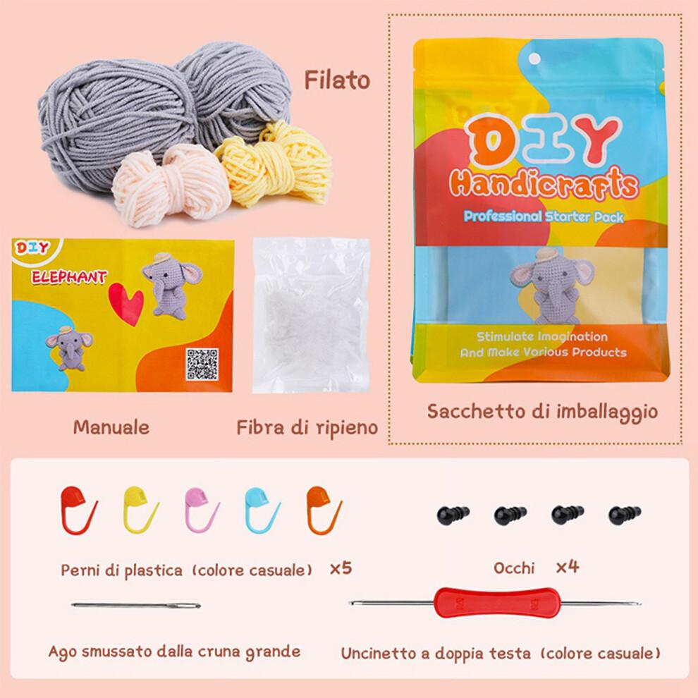 DIY Elephant Crochet Kit with Knitting Yarn Needles Plush Doll Easy