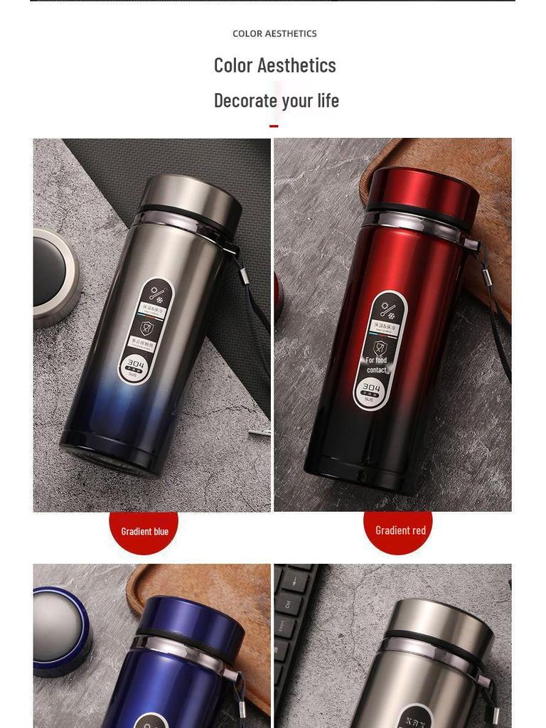304 Stainless Steel Large-Capacity Insulated Water Cup with Smart Temperature Display and Handle