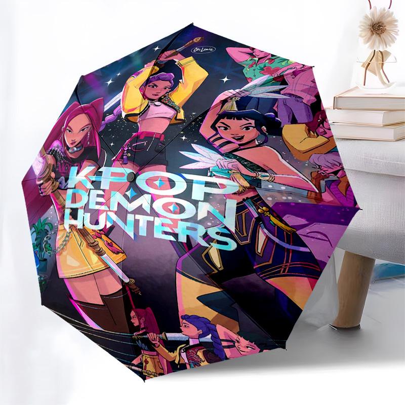 1pz Ombrello Pieghevole Automatico Personaggio Anime Capelli Dorati, Design Portatile a 3 Pieghe con Telaio in Ferro, per Esterni per Fan, Viaggiatori, Uso Quotidiano, Regalo Perfetto