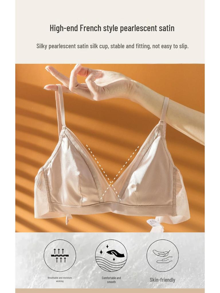 Breathable French Triangle Cup Mulberry Silk Underwear for Women - Satin Thin Section for Small Chest