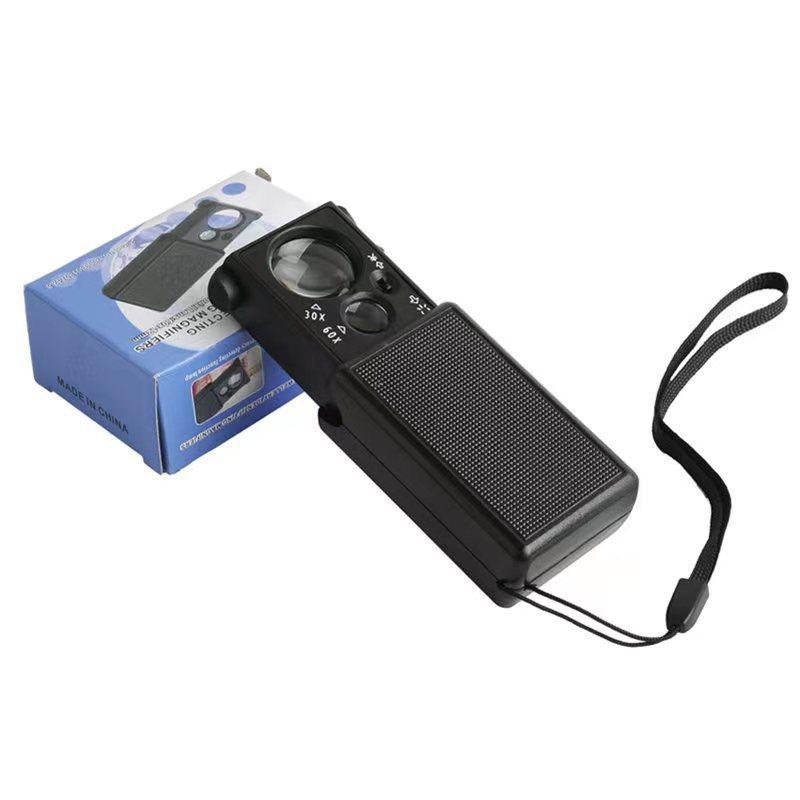 Jewelry Loupe Magnifier with Led Uv Light 30X 60X Jewelers Eye Magnifying Glass Fold for Gems Stamps Coins Watches Antiques
