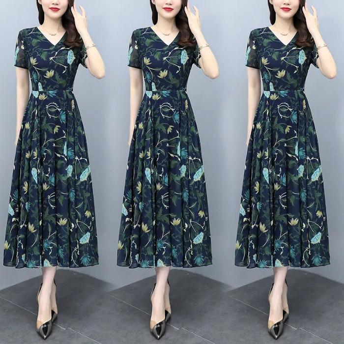 Summer new dress long large size fat mm waist thin belly temperament medium and long skirt M