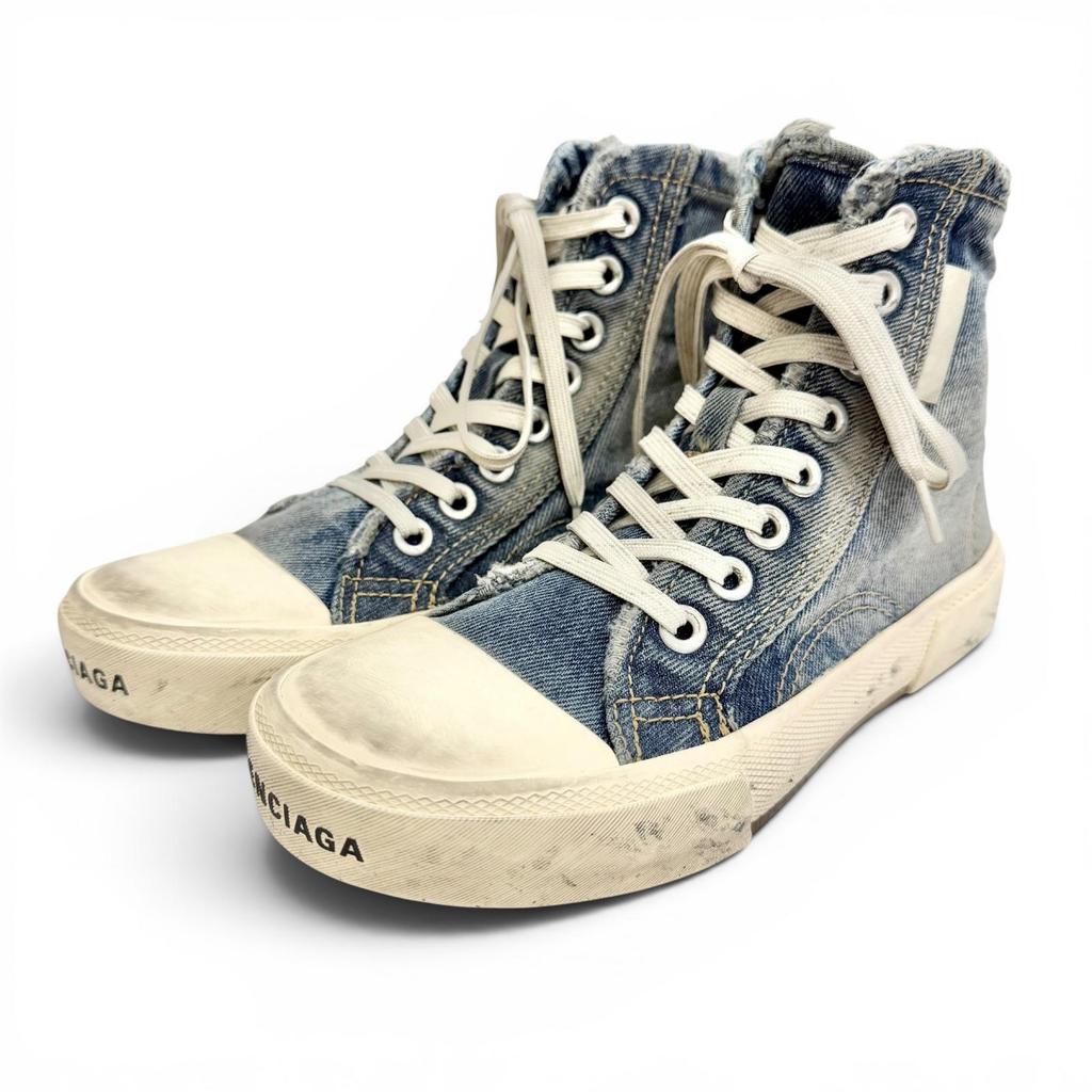 Pristine BALENCIAGA High Cut Sneakers PARIS HIGH TOP Distressed Denim 688756 Used