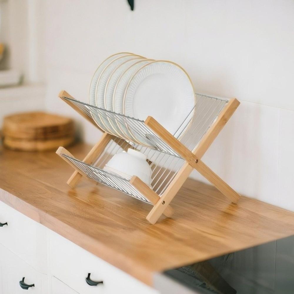 Multi-layer Bamboo Drain Rack Foldable Dish Storage Rack New Foldable Dish Rack For Kitchen