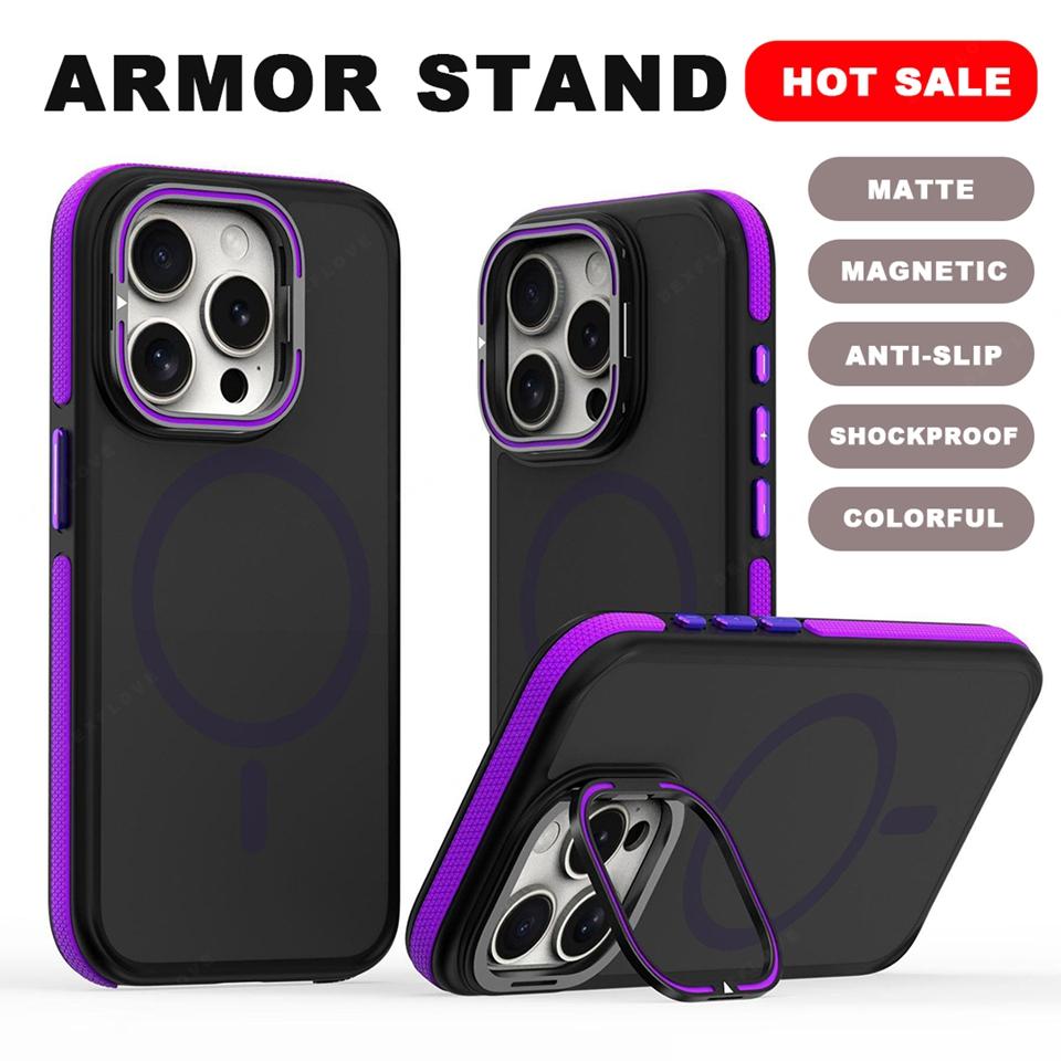 Magnetic Stand Phone Case For iPhone 15 14 16 Plus 11 12 13 16 Pro Max Magsafe Wireless Charge Holder Protector Hard Cover