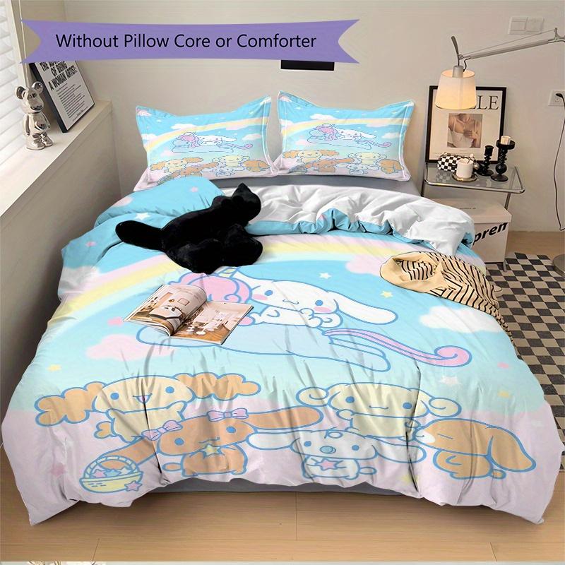 3pcs Rainbow Cinnamoroll Sanrio Design Bedding Set - Includes 1 Quilt Cover and 2 Pillowcases, Comfortable Bedding with Stylish Design for B