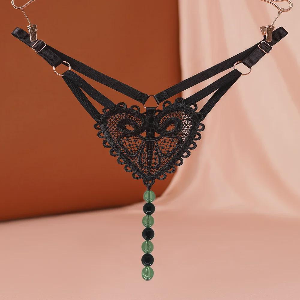 "Luminous Pearl Massage Open-Crotch Thong for Women: Sexy Nightclub Underwear"