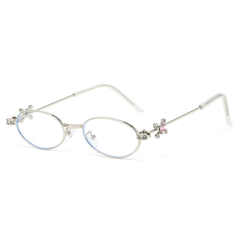 Jennie Style Oval Rhinestone Sunglasses - Trendy Small Frame Women's Nerd Glasses