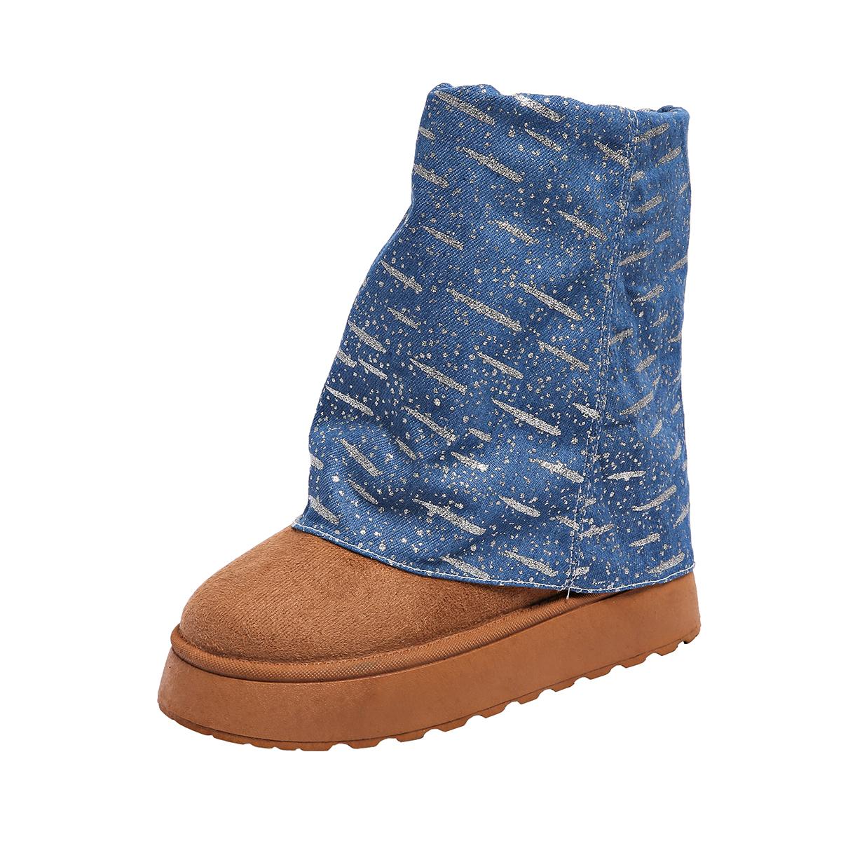 

Fashion Winter New Thick Soled Snow Shoes Women s Fashion Round Head Suede Sleeve Anti-slip Wear-resistant Mid-calf Boots 36 синій