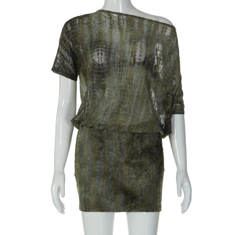 

Summer New Fashion Color-Blocking Sexy Hollow-Out Backless Asymmetrical Neck Strap Women S Short Dress L зелений