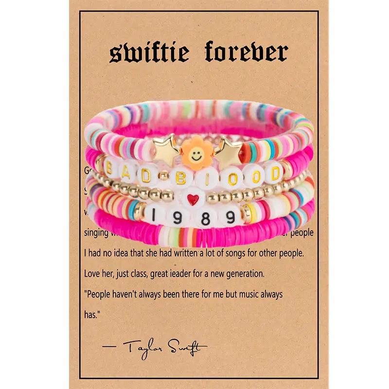 Taylor Swiftie Freundschaft Polymer Clay Armband Set mit englischem Buchstabenlogo