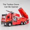 1:32 Water Spray Fog Fire Truck Model Sweeper Toy Car Sound Light Pull Back Doors Opened Vehicles Collection Children Gifts
