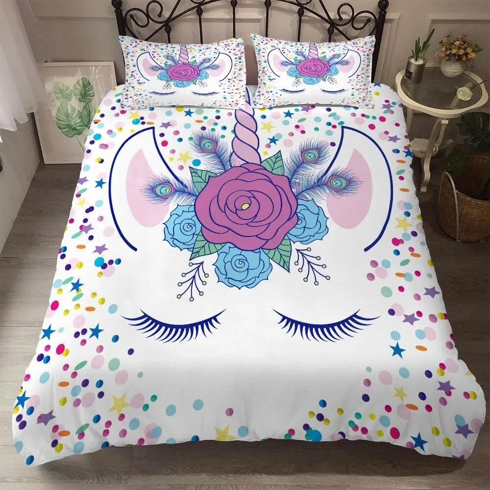 Children Bedding Set Single Bedding and Bed Sets Home Textile Unicorn Cartoon Lovely Kids Duvet Cover Set King Queen Full Twin