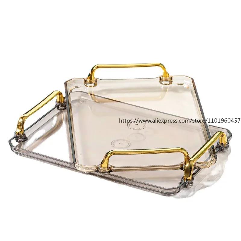 Rectangular Light Luxury European Acrylic Decorative Rectangular with Handle Household Tableware Tray