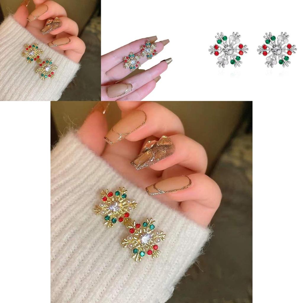 Holiday Festive Earrings With Glittering Snowflake And Deer Motifs For Women