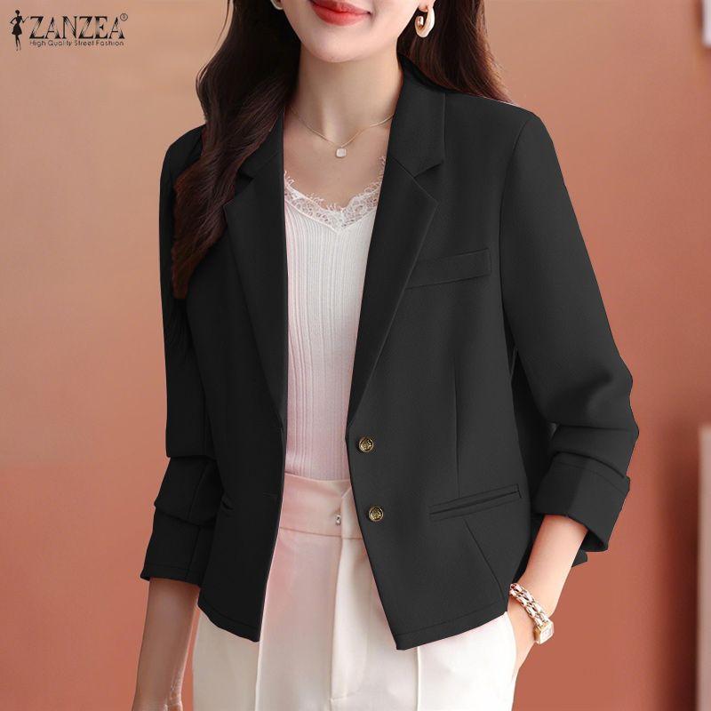 ZANZEA Blazer cardigan subțire cu mânecă lungă cu guler răsturnat pentru femei