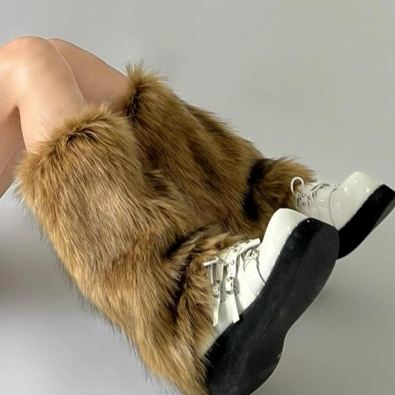 Y2k Vintage Kunstpelz Beinwärmer Heißes Mädchen Harajuku Winter Warm Pelzige Stiefel Überziehsocken Jk Punk Hiphop Cosplay Socken Accessoires