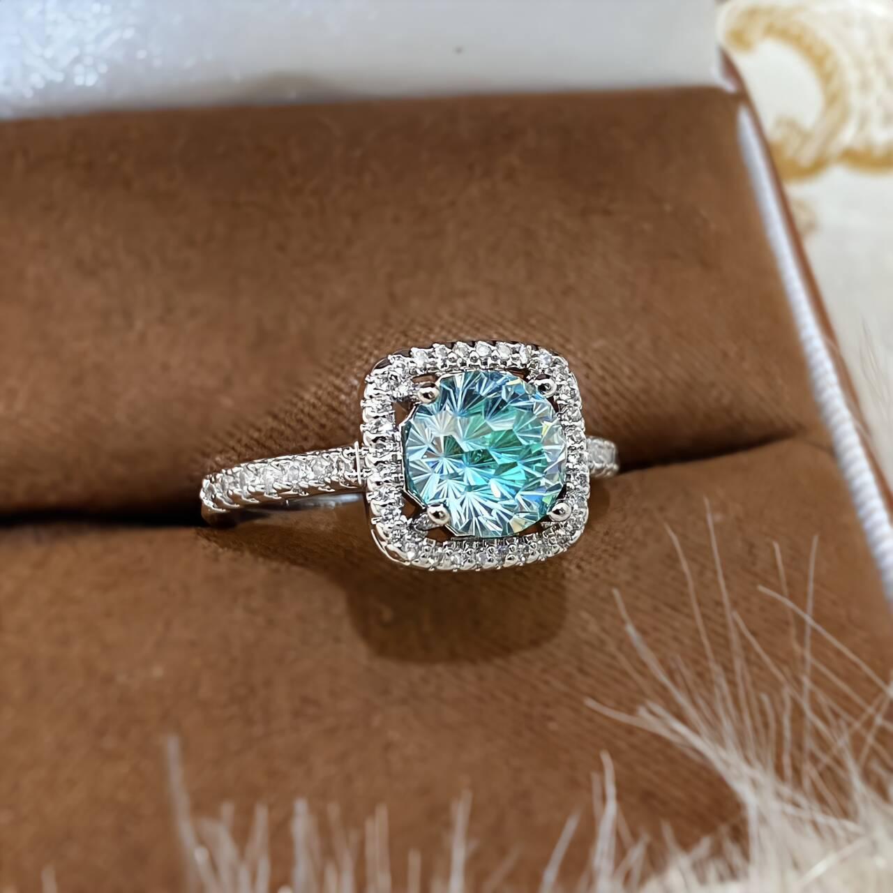 

Кольцо Принцесса в стиле легкой роскоши, квадратной огранки, с бриллиантом высокой чистоты и аквамариновой инкрустацией, для женщин Adjustable Open Size