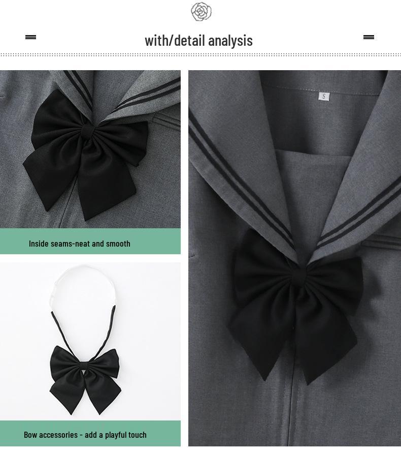 Autentický japonský šedý námořnický oblek pro dívky (JK) se skládanou sukní