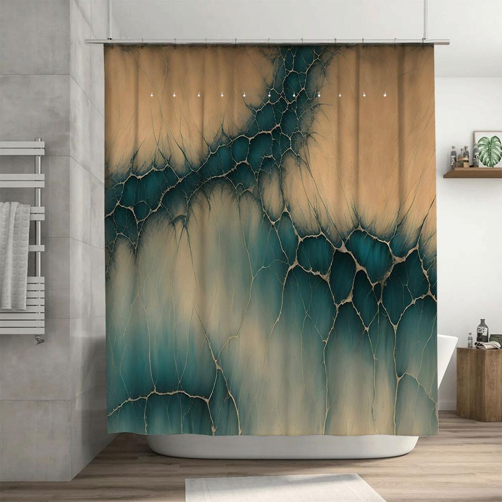 Unique Bathroom DecorBlue Green Marble Print Shower Curtain for Home Bathing Room Decoration Waterproof Fabric with Rod Pocket-S
