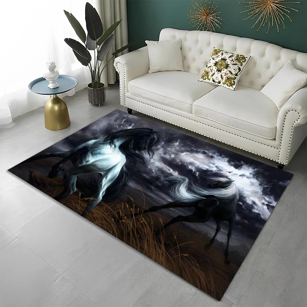 3D Animal Pentium Gallant Horse Steed Carpet Rug for Home Living Room Bedroom Sofa Doormat Decor,kid Area Rug Non-slip Floor Mat