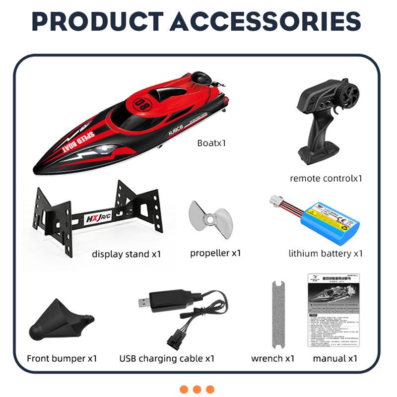 HJ808 High-Speed 2.4G Remote Control Speedboat with Lights, 25KM/h Racing Water Toy.