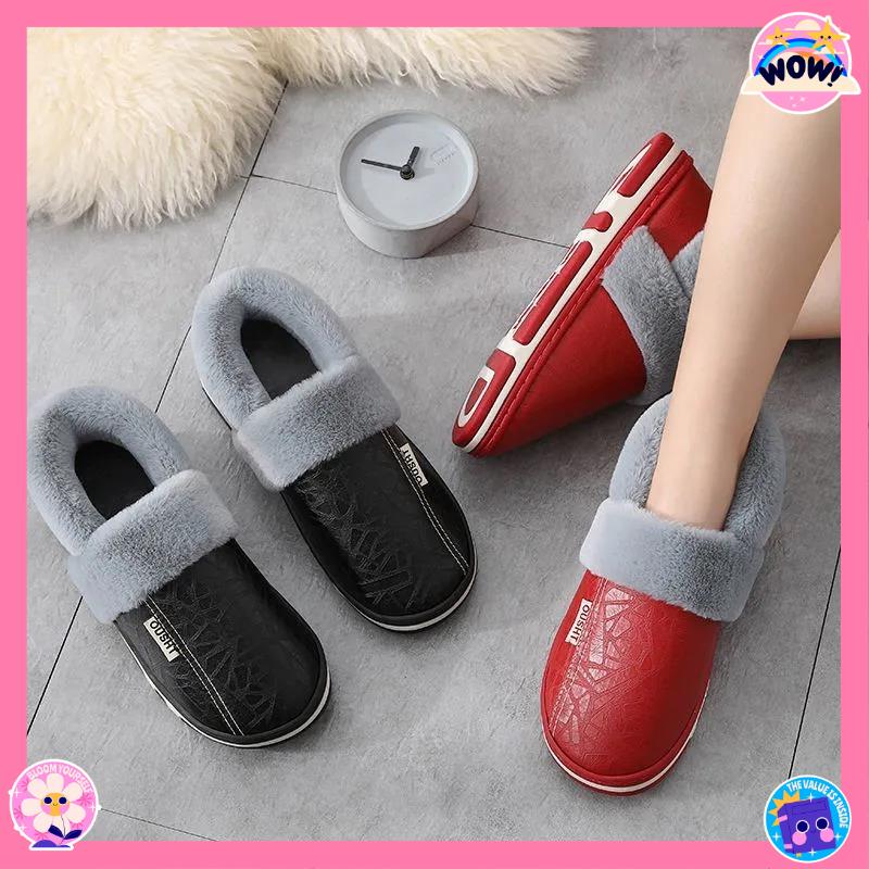 Zimní párové bavlněné pantofle Pánské a dámské PU nepromokavé vnitřní protiskluzové domácí teplé bavlněné boty