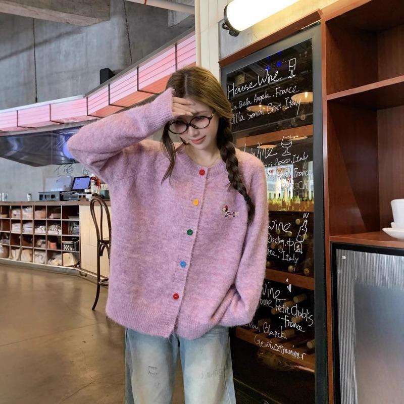 Autumn and Winter New High-end Women's Embroidered Cardigan Sweater Women's Loose Lazy Wind Long-sleeved Crew Neck Women's Knitted Sweater