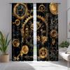 2 szt. Zasłony Artystyczne Steampunkowe Vintage - Industrialne Czarne ze Złotymi Kołami Zębatymi i Wzorem Zegara   Półprzezroczysty Poliester   Pranie w Maszynie