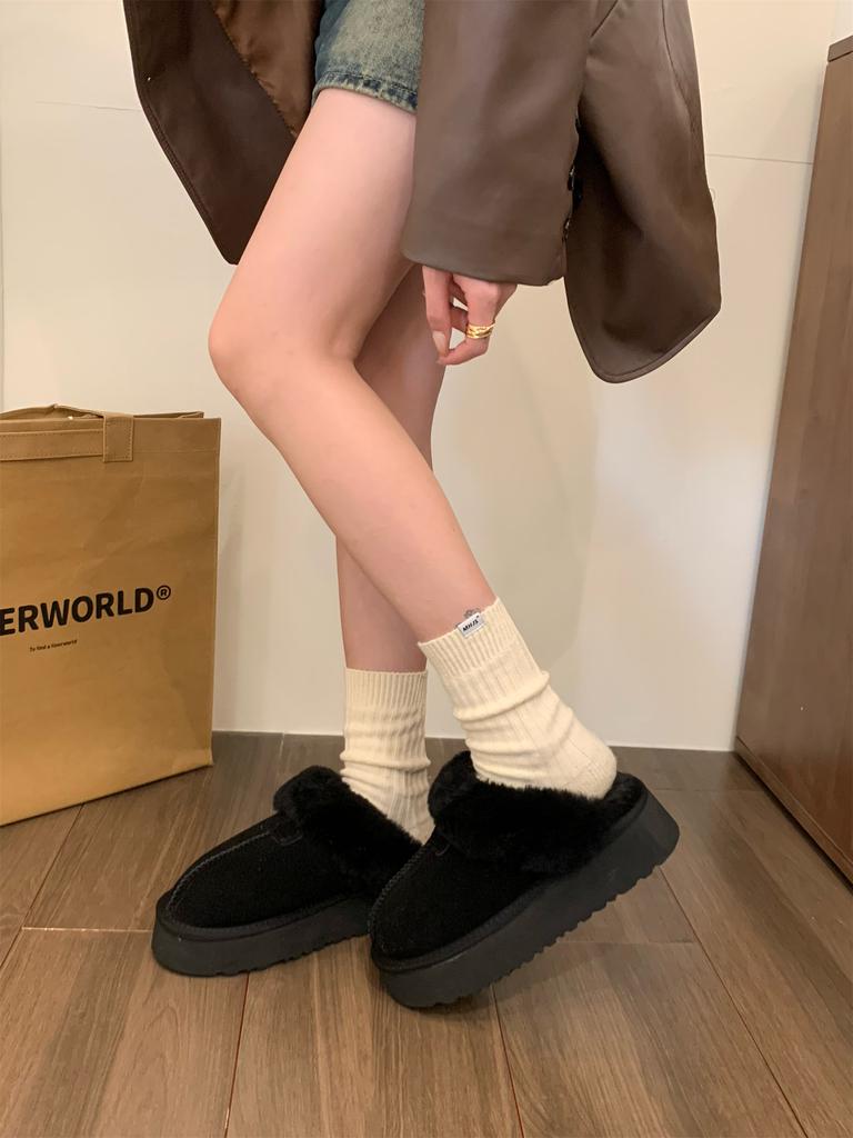 Slippers women wear new winter fur integrated thick-soled bag head fluffy slippers plush snow boots cotton shoes