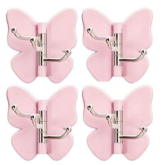 4PCS Butterfly Rotating Adhesive Hook, with 3 Swivel No Drill Wall Hook, Space Saving Adhesive Hook for Bathroom Kitchen Bedroom