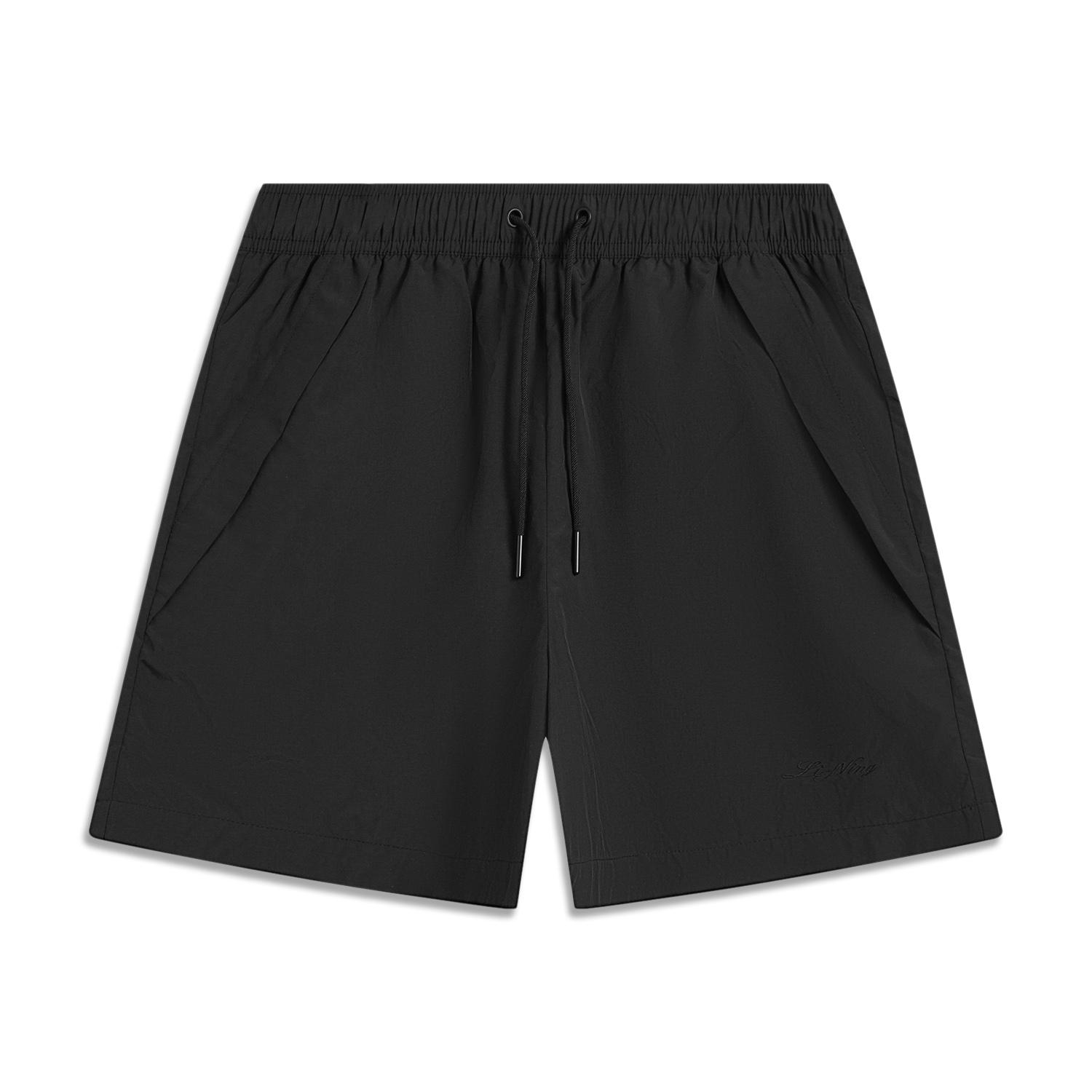 

Li-Ning Удобные Простые Свободного Кроя На Кулиске Универсальные Однотонные Со Средней Посадкой Шорты-Бермуды Женские шорты Черные AKSV172-2 L