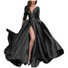 Deep V-Neck 45720 Sleeve Lace Splicing Waist Tight Mid-Rise Gown Dress Women Sequins
