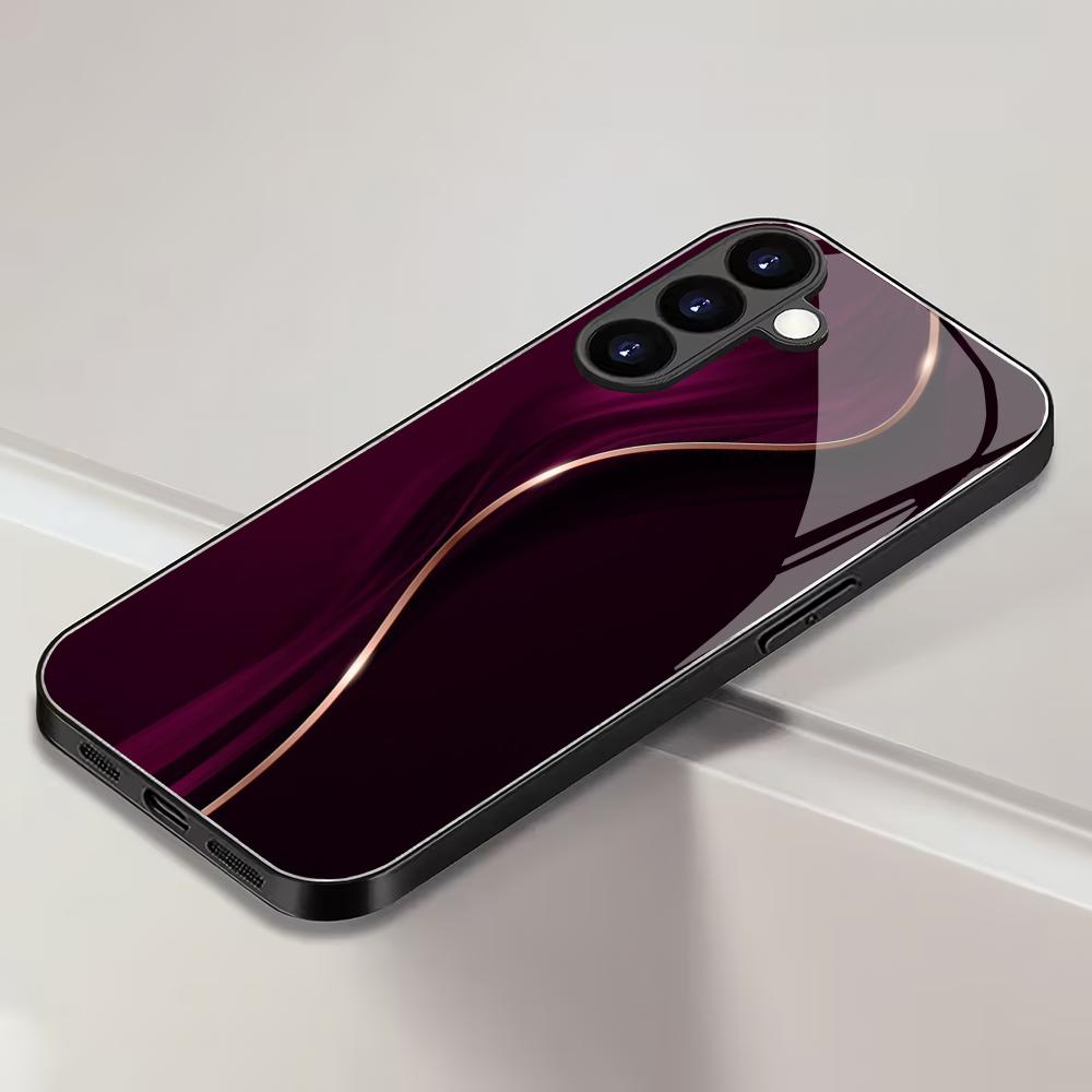Purple Line Splicing Tempered Glass Phone Case Suitable for Samsung Galaxy S26 S25 S24 S23 S22 S21 S20 FE/Ultra/Plus Shockproof